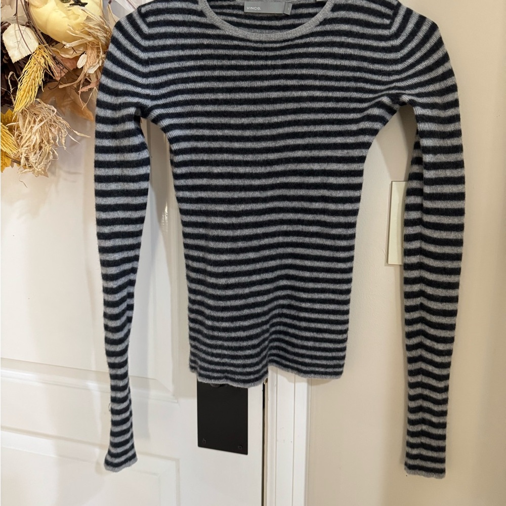 Vince Black and Gray Striped Striped Sweater